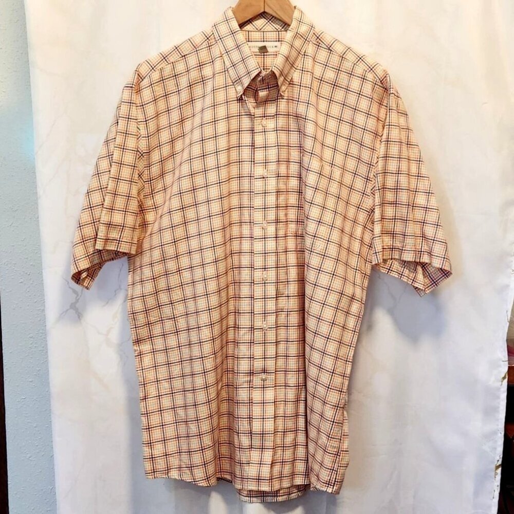 Cutter & Buck Button Down Shirt Men's XL Short Sleeve 100% Cotton Tartan Plaid